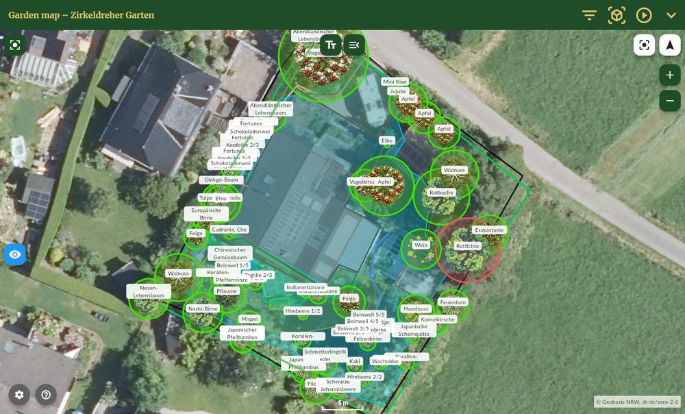 Planning map with placed plants