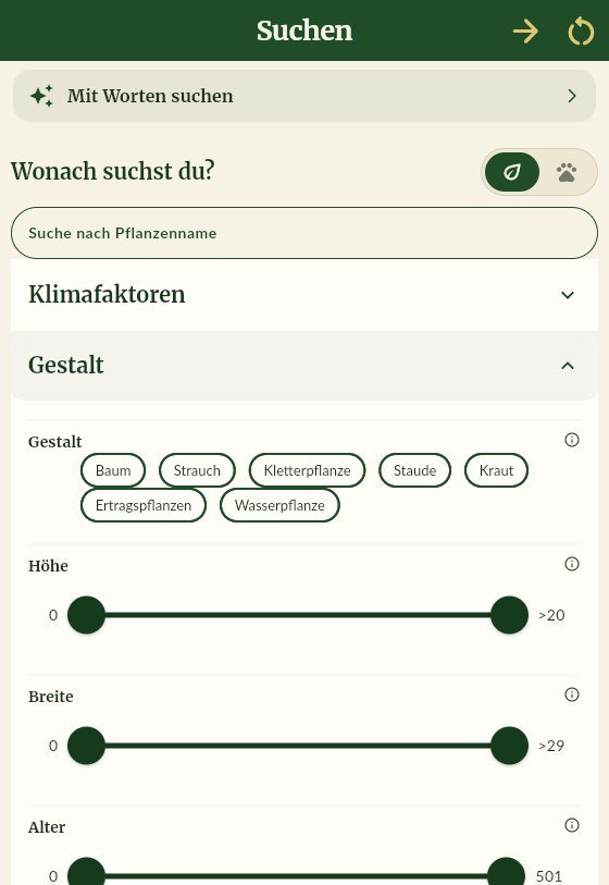 Search filters with form, height, width and age